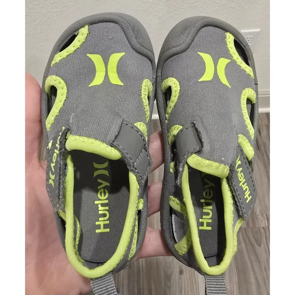 Hurley Kona Toddler Water Shoes Size 5 Gray Neon Green Beach Pool Shoes